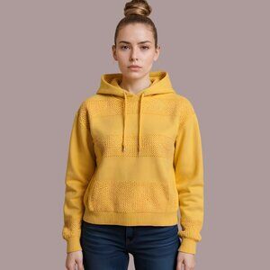 TWIK by SIMONS Mustard Yellow Pointelle Hoodie | Cotton Knit | Size M
